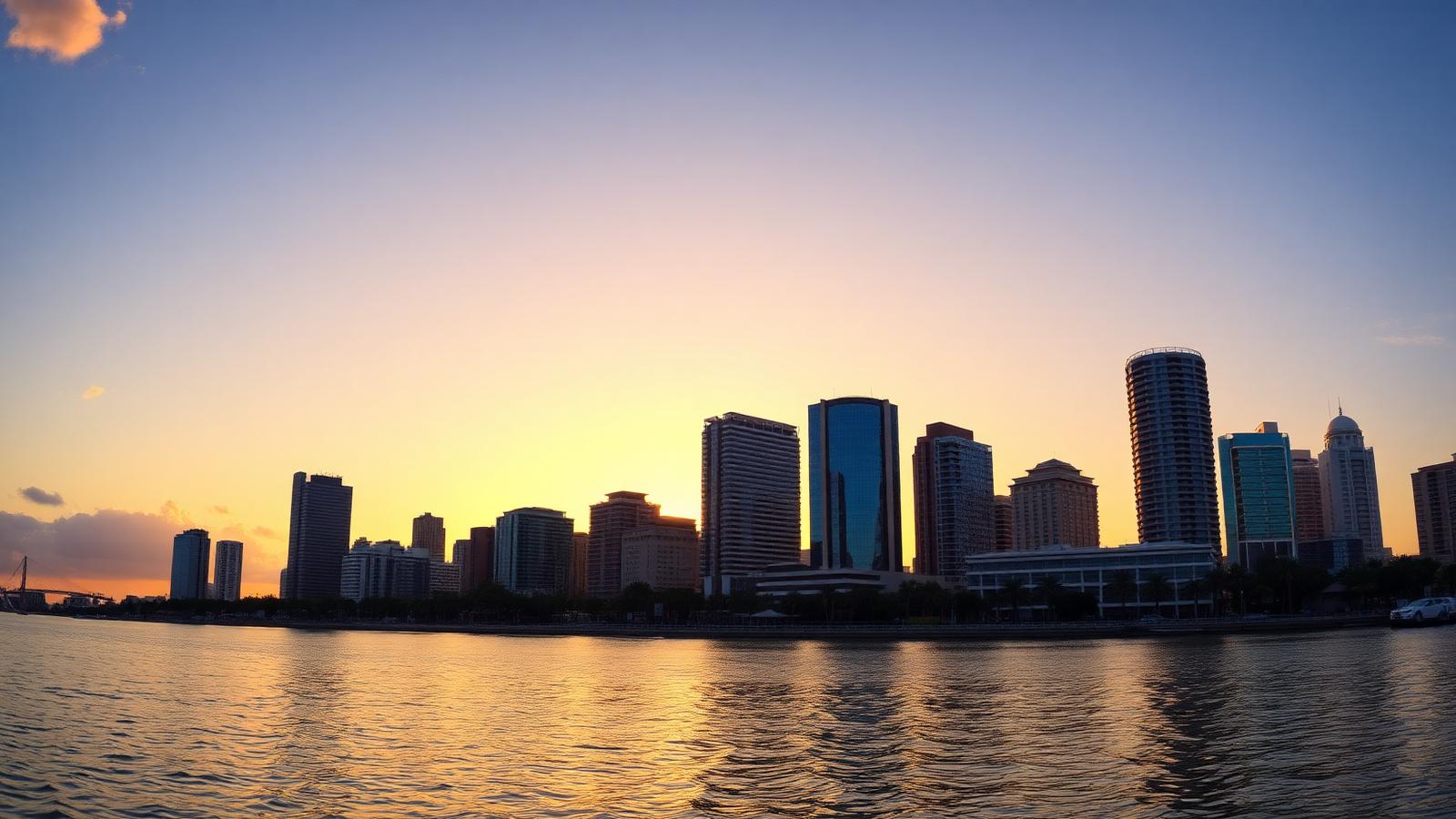 Tampa, Florida downtown skyline over Hillsborough Bay at sunset - Tampa Bay rental property investment market