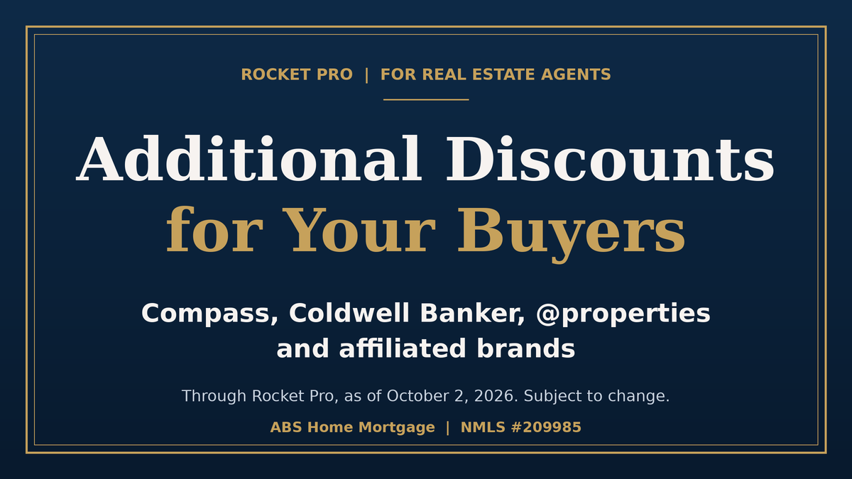 Navy and gold cover: Additional discounts for your buyers at Compass, Coldwell Banker, @properties and affiliated brands