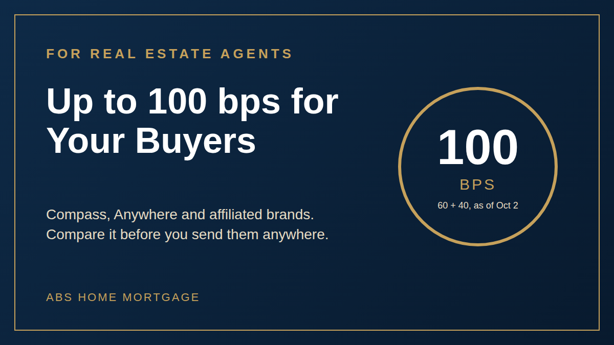 Navy and gold cover: Up to 100 bps of pricing improvement for buyers of Compass and Anywhere agents
