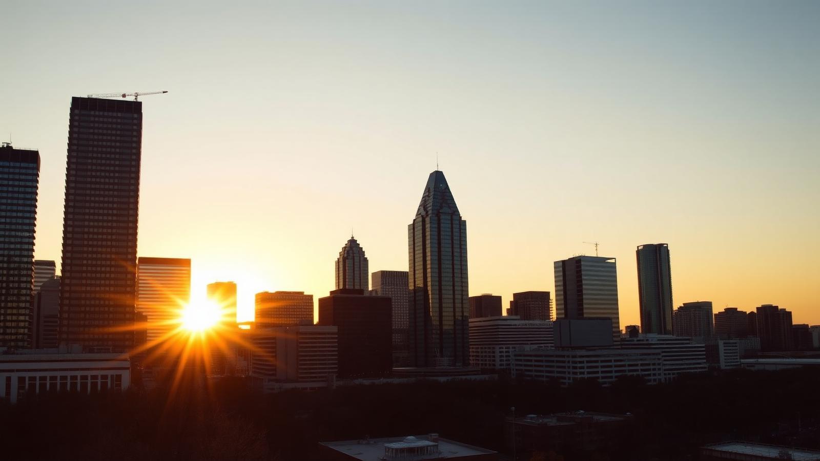 Atlanta, Georgia downtown skyline at sunset with skyscrapers