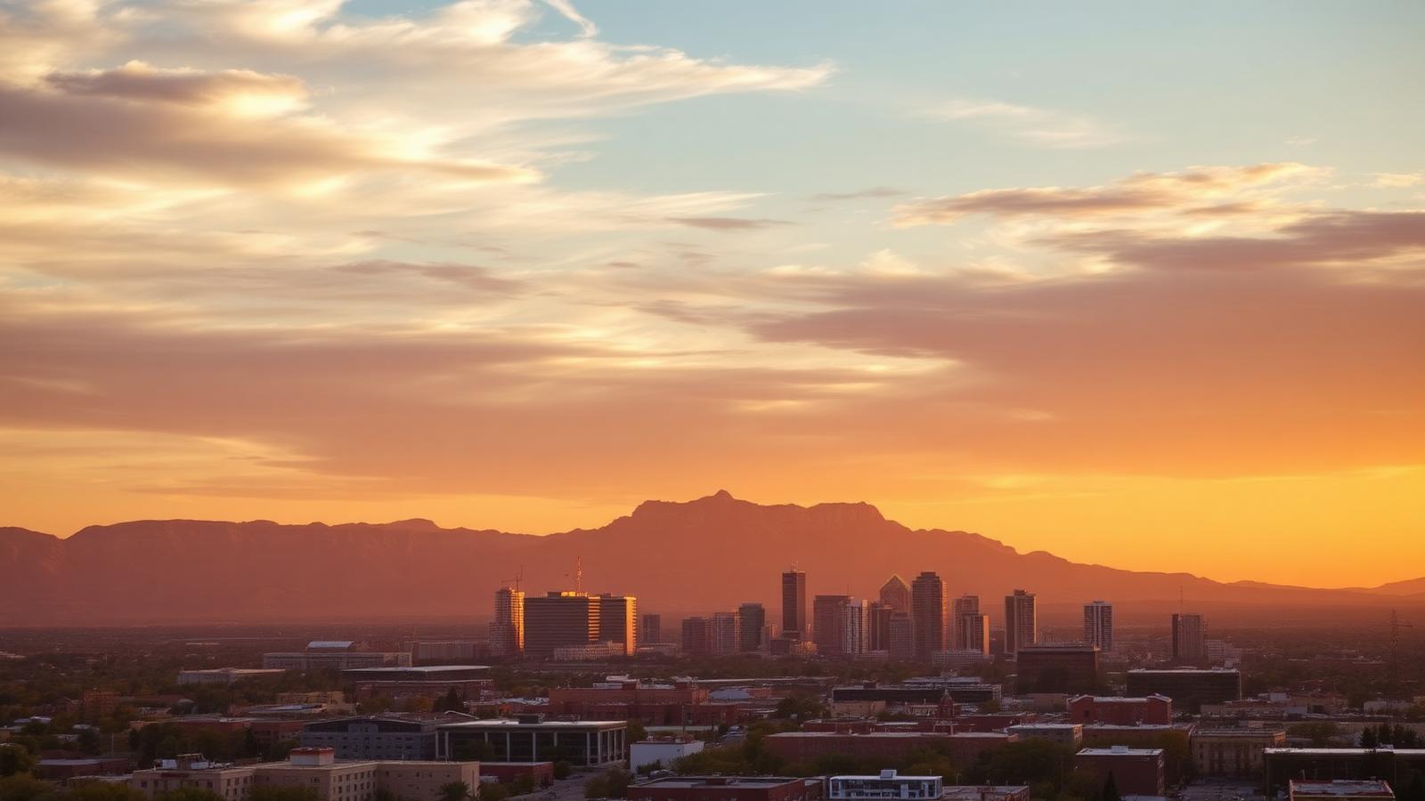 El Paso, Texas skyline with the Franklin Mountains at golden hour
