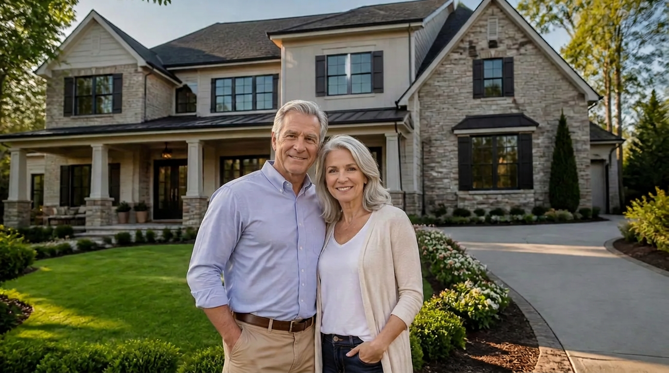 Homeowners in their 60s reviewing reverse mortgage options with ABS Home Mortgage